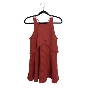 Free People Dress Womens Medium Red Blue Striped Novelty Sleeveless Mini Cotton
